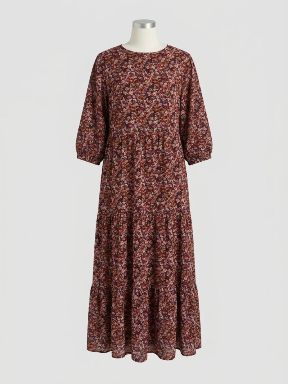 Natural Life Boho Floral Tiered Midi Dress L/XL Cottagecore Flowy Fall NWOT - Picture 3 of 8